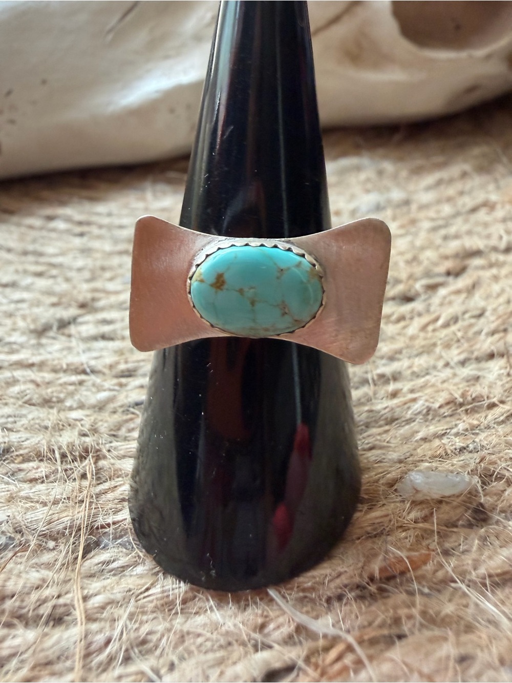 Number eight Turquoise Stone Sterling Silver Band Ring - Blue Turquoise Accent